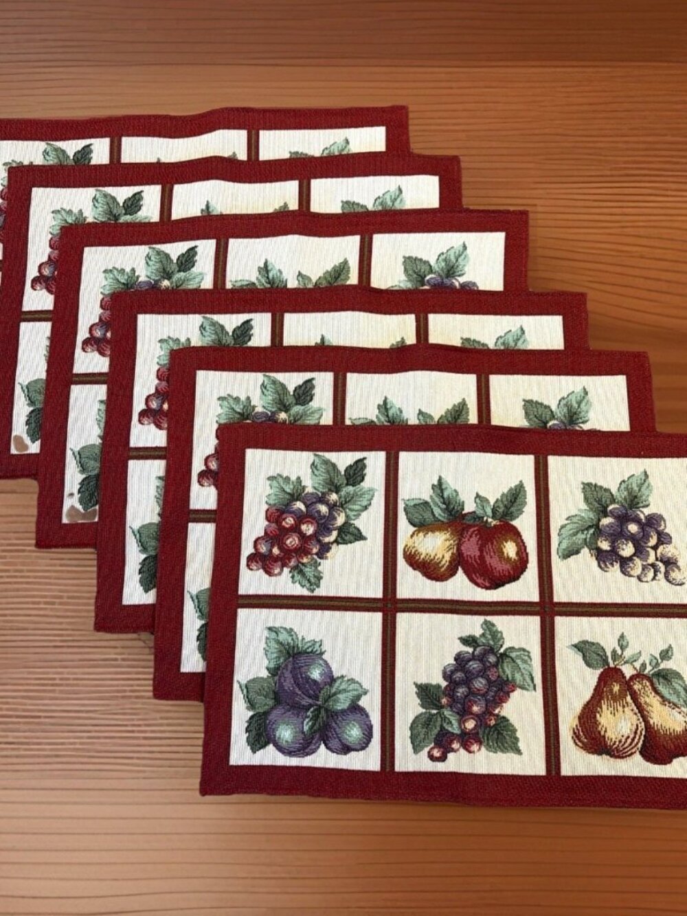 VTG Kemp & Beatley Tapestry Fruit Placemat Set 18X13" Sonoma Block 6 Piece NEW